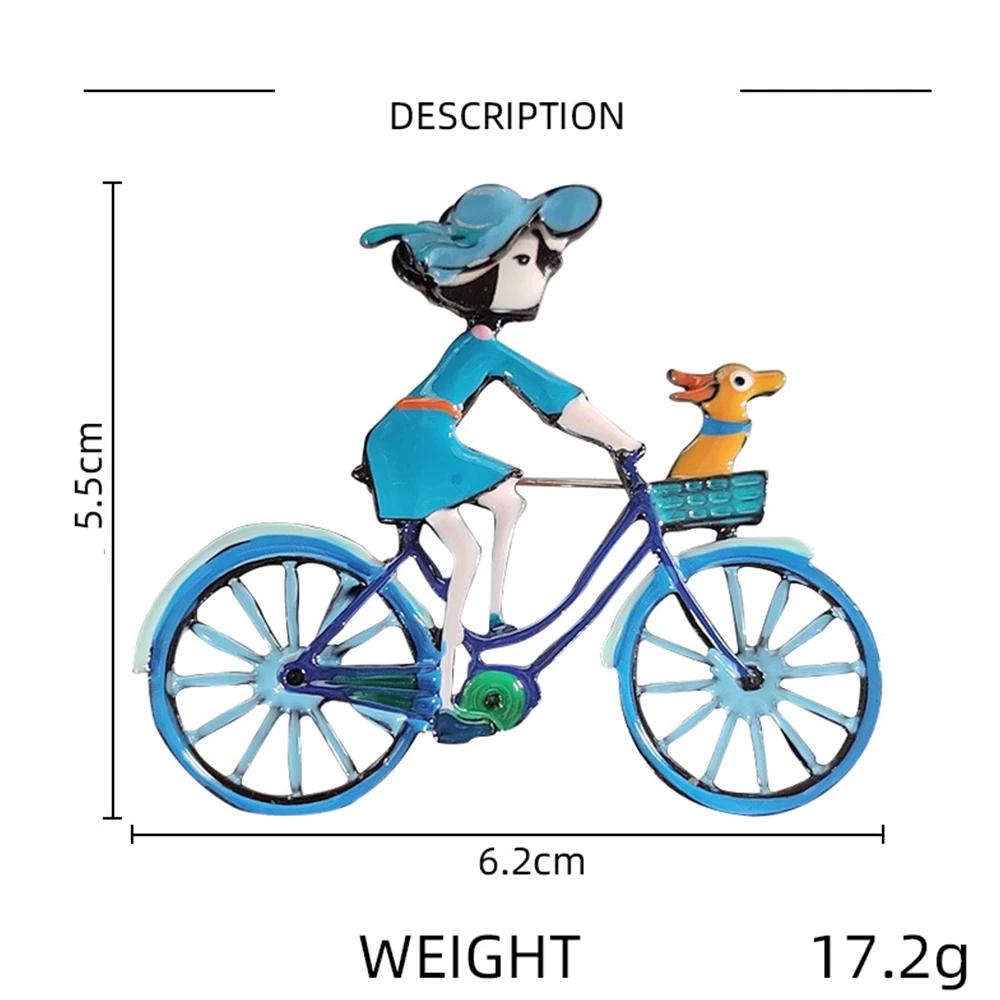 Japanese Cute Puppy With Girl Bicycle Brooches for Women Casual Creative Alloy Brooches For Ladies Female Jewelry Gifts