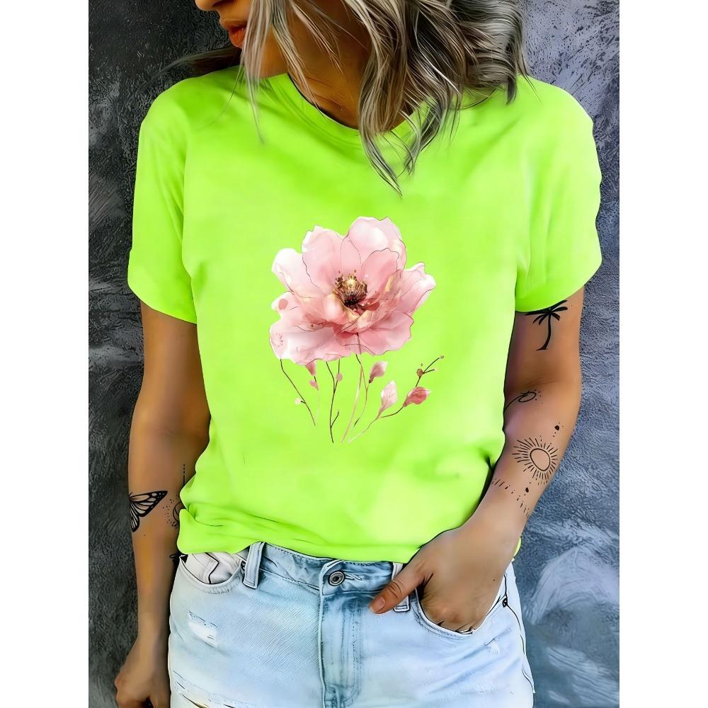 

One-piece women s round-neck trendy printed T-shirt for spring/summer, comfortable short-sleeved, suitable for outdoor wear, XL