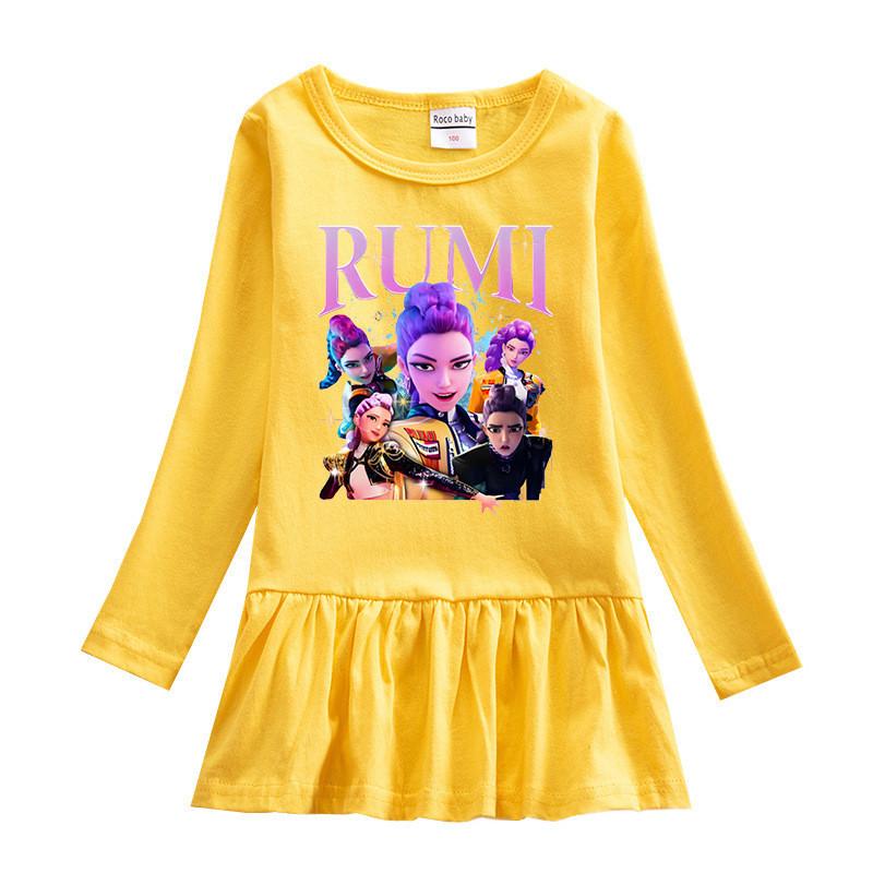 Girls Kpop Rumi Zoey Mira Hunters Print Pleat Fashion Mesh Dress