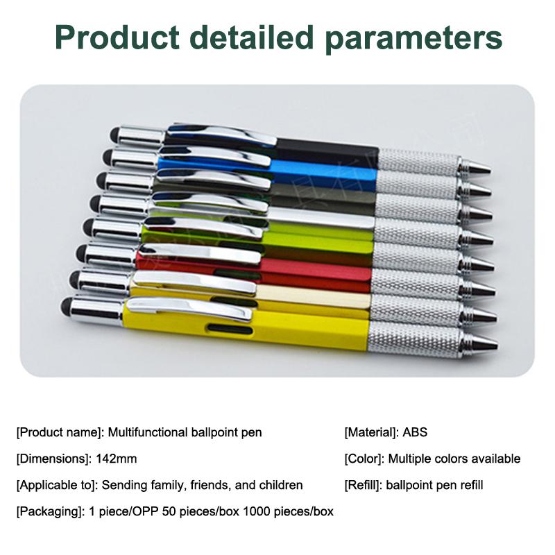 7 In 1 Multifunctional Pen Touch Screen Stylus Capacitive Pen With Screwdriver Ruler Levelgauge Refillable Ballpoint Pencil Tool
