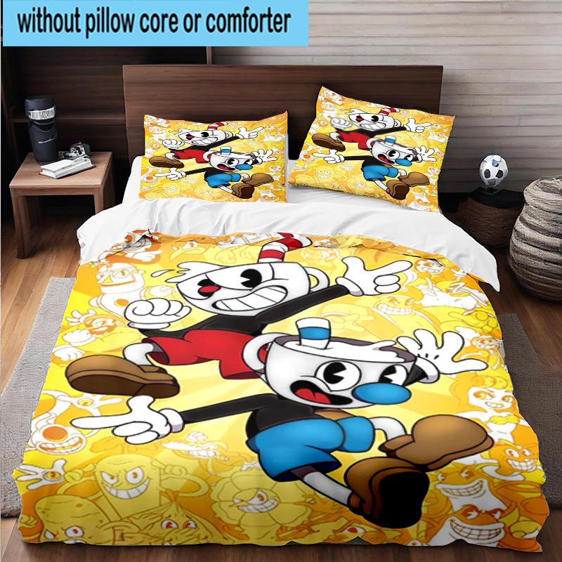 3PCS Cup-head And Mugman Adventure 3pcs Bedding,Including 3PCS Duvet Cover And 2pcs Pillowcases Perfect for Christmas,Ideal for Bedroom, Dormitory