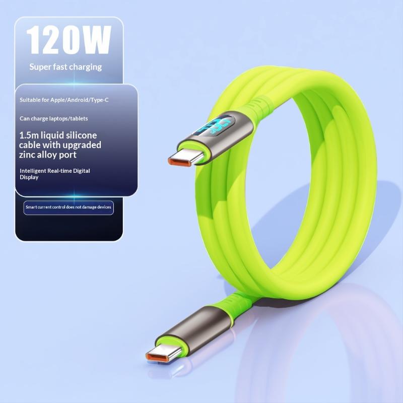 1/3Pcs 1.5 Meters Wire Type-C Digital Display Charger Cable Usb C To C 120W Fast Charging Power Display Cable Cord For Phone 17