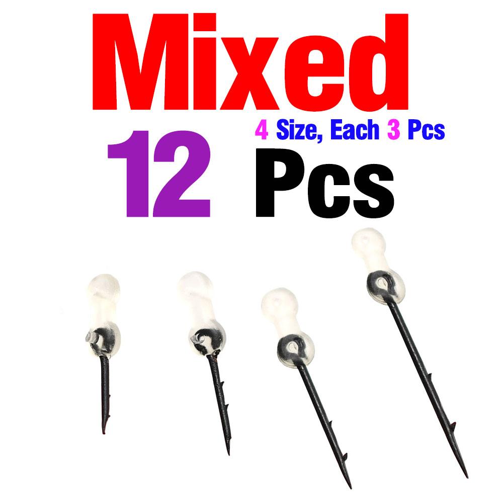 12pcs Metal Bait Spike Carp Fishing Hook Bait Sting Boilie Pin with Clear Rubber Corn Ronnie Hair Rig