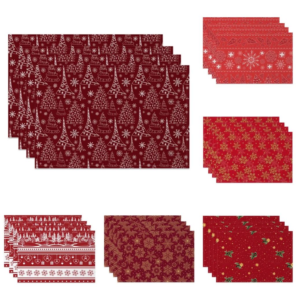 Christmas Placemats Dining Table Festive Holiday Decoration Snowflakes Tree Designs Dining Mats for Xmas Party Family Dinner