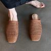 Fashion Retro Woven and Hollowed-out Flip-flops for Women In 2025, New Summer Breathable Square-toed Flat Flip-flops
