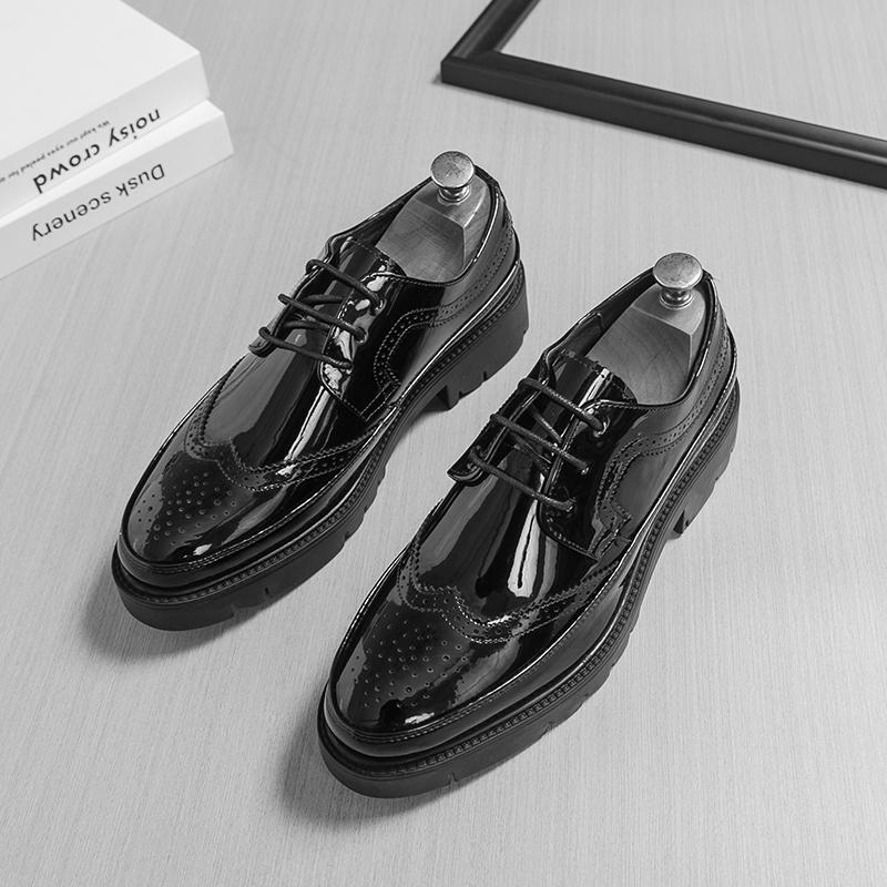 Fashion Four Seasons Men Business Brock Leather Shoes Black Casual Thick-soled Anti-slip Comfortable Lightweight Leather Shoes Men