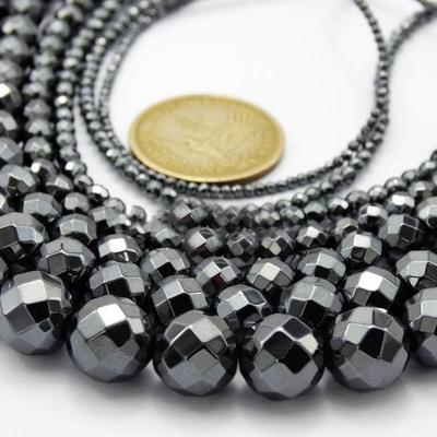 Perles rondes à facettes en hématite noire, 15.5 pouces, perles rondes en vrac, fil complet 3-10mm