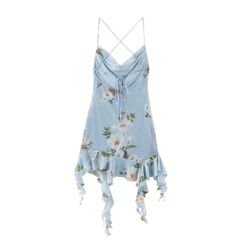TAOP&ZA Women's Asymmetric Silk Net Dress - Spring/Summer Fashion, Sexy Print