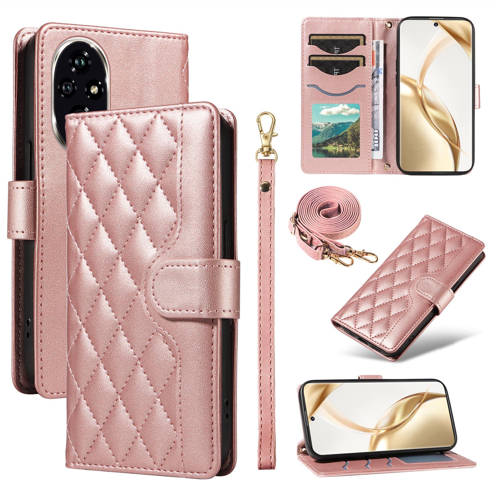 

For Honor 200 5G Case Wallet Rhombus Leather Phone Cover with Shoulder Strap,Wrist Strap H