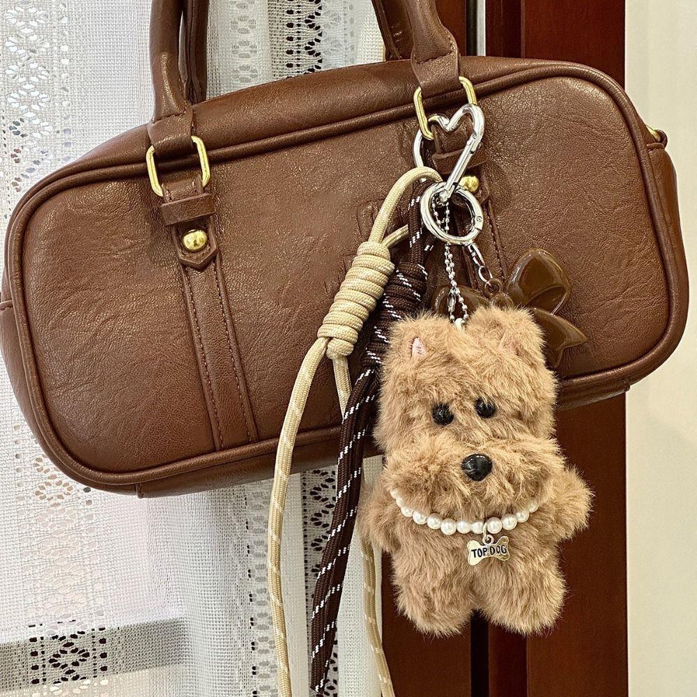 New Plush Doll Bag Pendant Coffee White Dog Car Keychain Bag Charm Gift