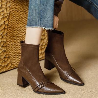 High Heels Women Ankle Boots Pointed Toe Chunky Leather Shoes Winter 2025 Sexy Pumps Elegant Chelsea Boots Mujer De Zapatillas
