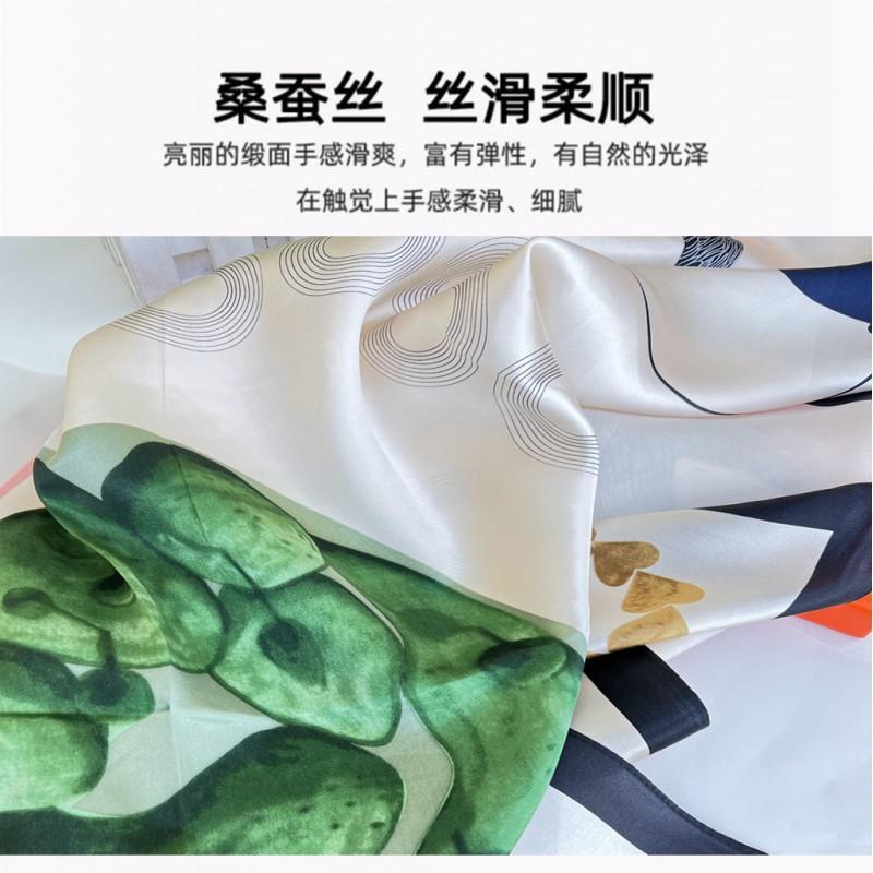 100% Mulberry Silk Scarf 90cm Square Satin Printed Fashion Shawl Women