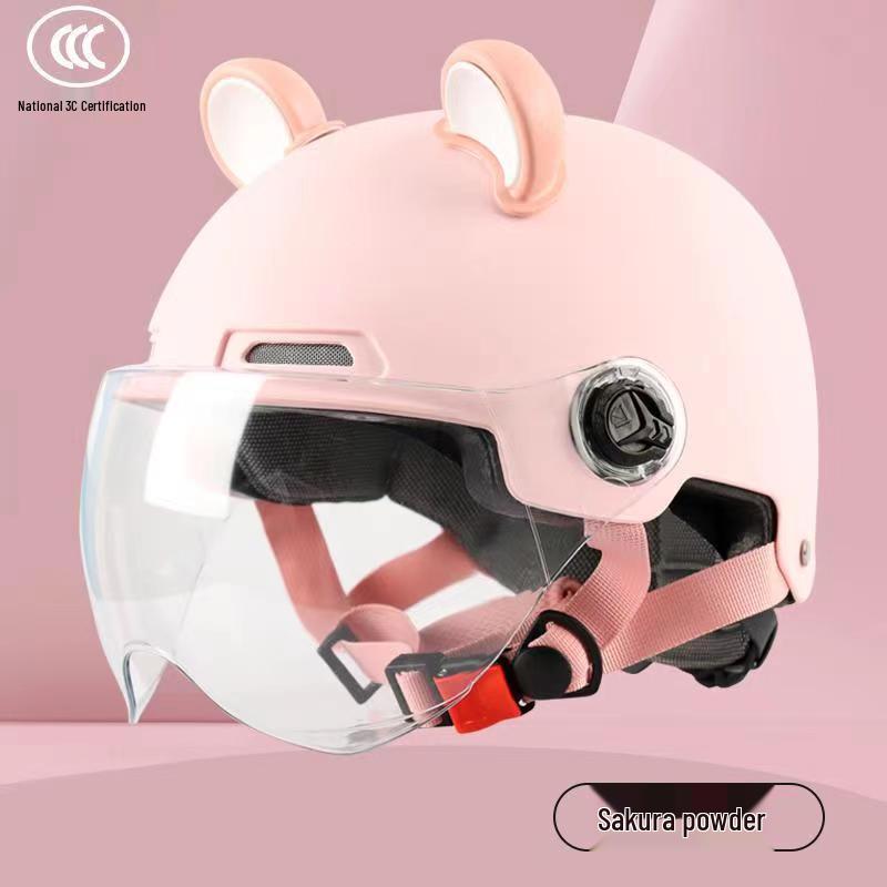 New Class A 3C Certified Electric Motorcycle Helmet with Bear Ears - Unisex Half Helmet for Summer Safety