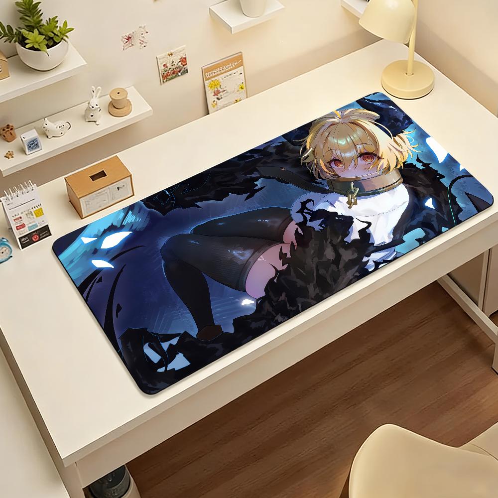 Gaming Mouse Pad Large Desk Mat Antislip Stitched Edges Stylish Black Anime Print Extended Keyboard Mat for Gamer Office