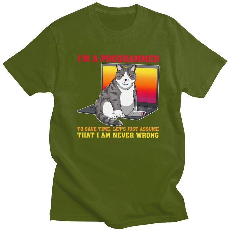 Im A Programmer Lets Assume Im Never Wrong Funny Cat T Shirts Pure Cotton Tees Shirt Round Neck Tshirt ShortSleeve Clothes