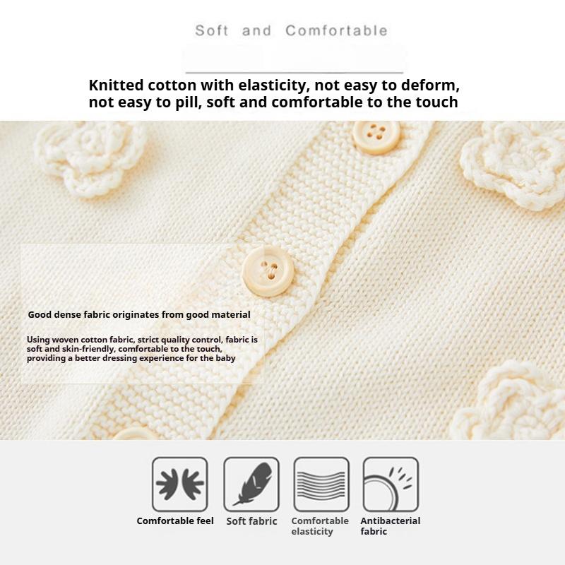 Spring and Autumn Round Neck Handmade Flower Children's Knitted Cardigan Long Sleeve Jacket Girls Baby Sweater