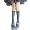 Gray Women'S Spring And Summer Thin Ballet Style Niche Calf Socks Thin Medium Tube Butterfly Gray