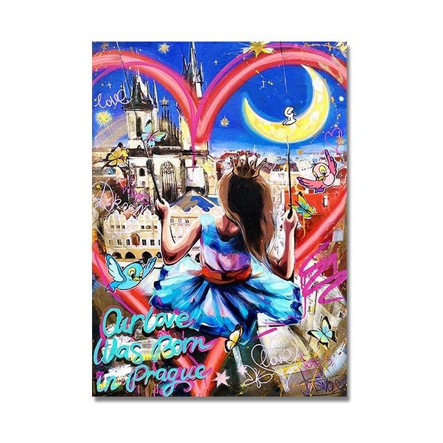 Abstraktní olejomalba, graffiti, milostné plakáty a tisky, moderní oblíbený obývací pokoj, závěsné obrazy, bytové dekorace