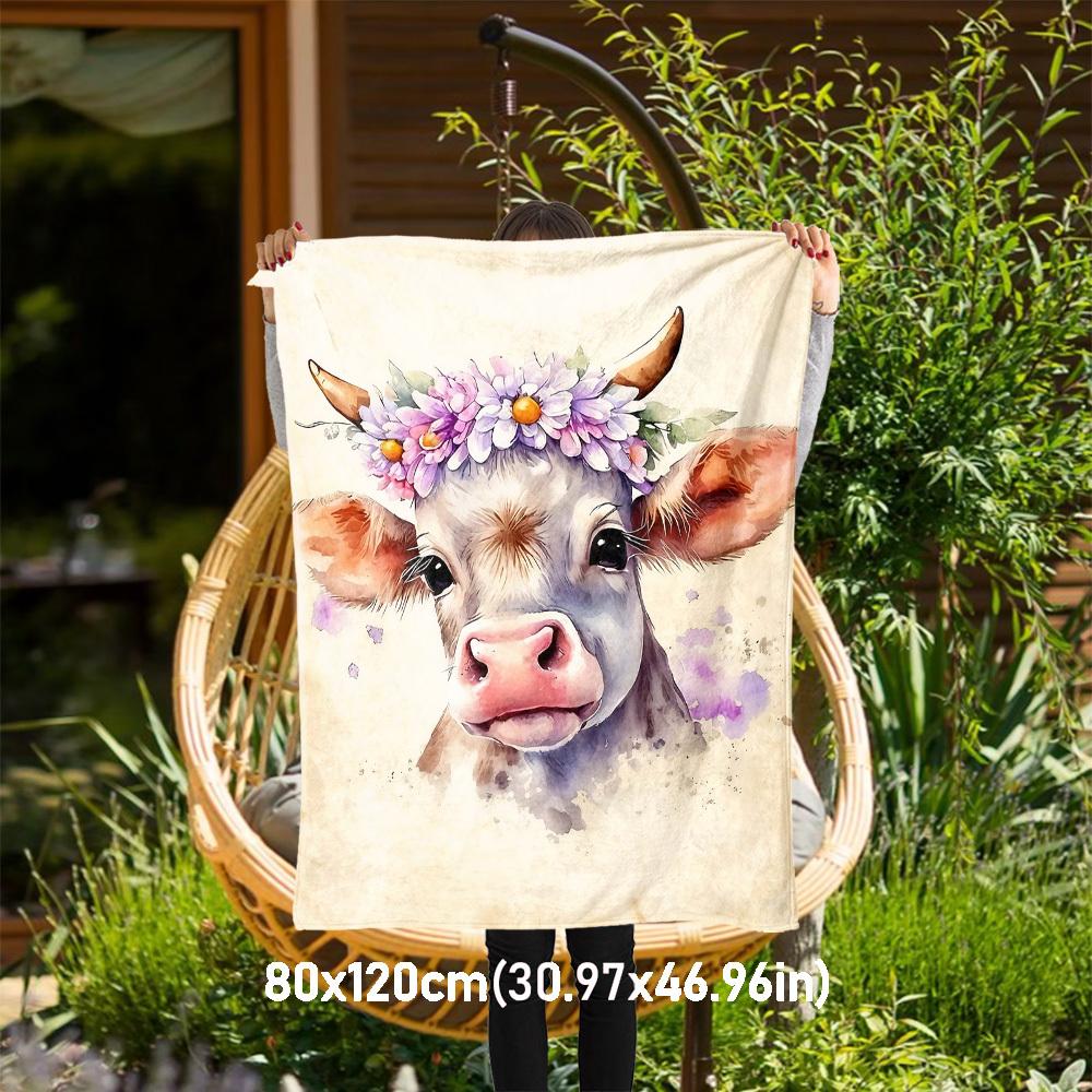 

1pc cow, floral Outdoor Flannel Blanket Soft Warm All-Season Throw for Sofa Bed Car Camping Office, Cozy Gift Idea1324S 80x120cm(31x47inch)