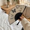 Vintage Silk Folding Fan Wooden Handle Bamboo Fan Summer Cooling Hand Fold Fan  Party Favors