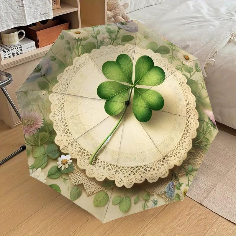 1PC Four-leaf clover, Floral arrangementAutomatic Open/Close Umbrella with Windproof, 8-Rib Sturdy Canopy, Durable Ribs, Fashionable Design1238A