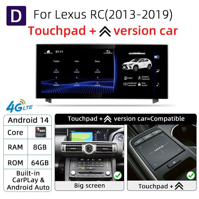 Android 14 Wireless Carplay Auto Radio For Lexus IS RC 200 250 300 350 200t 300h Multimedia Player Navigation GPS DSP