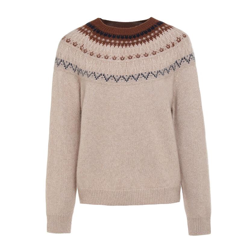 G·TENNA Women's Jacquard Round Neck Cashmere Sweater