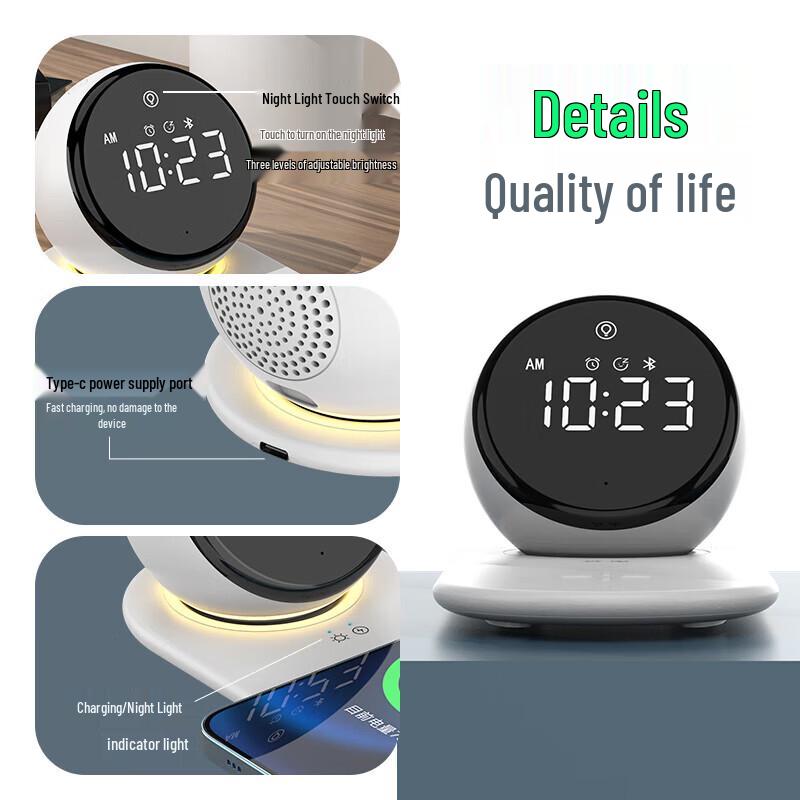 Wireless Charging Clock Bluetooth Speaker A8