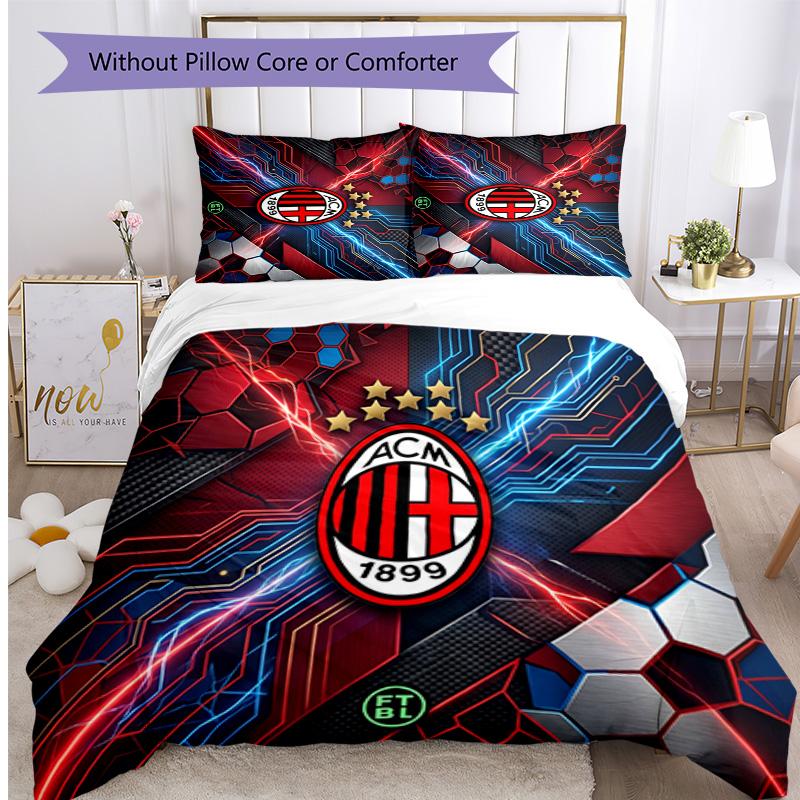 Ensemble de literie 3 pièces imprimé motif AC Milan Housse de couette et taies d'oreiller douces, respectueuses de la peau, lavables Ensemble toutes saisons Chambre à coucher