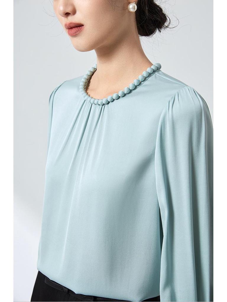 Original Mulberry Silk Stylish Beaded Double-Layer Breathable Top - Versatile Spring Commute High-End Shirt 2026