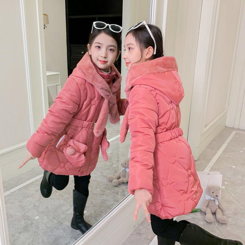 Winter Girls Jacket Warm Windproof Outerwear Hooded Zipper Fur Collar Princess Coat Kids Clothes