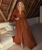 European-American Bamboo Bell Sleeve Deep V-Neck Beach Dress Cover-Up