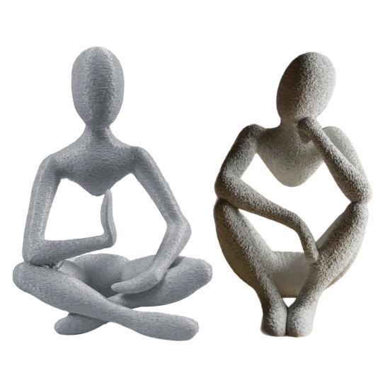 Abstrakt Tänkare Staty Sitta i Meditation Figur Skrivbordsfilosof Figurin för Hem Bokhylla Skåp Dekoration
