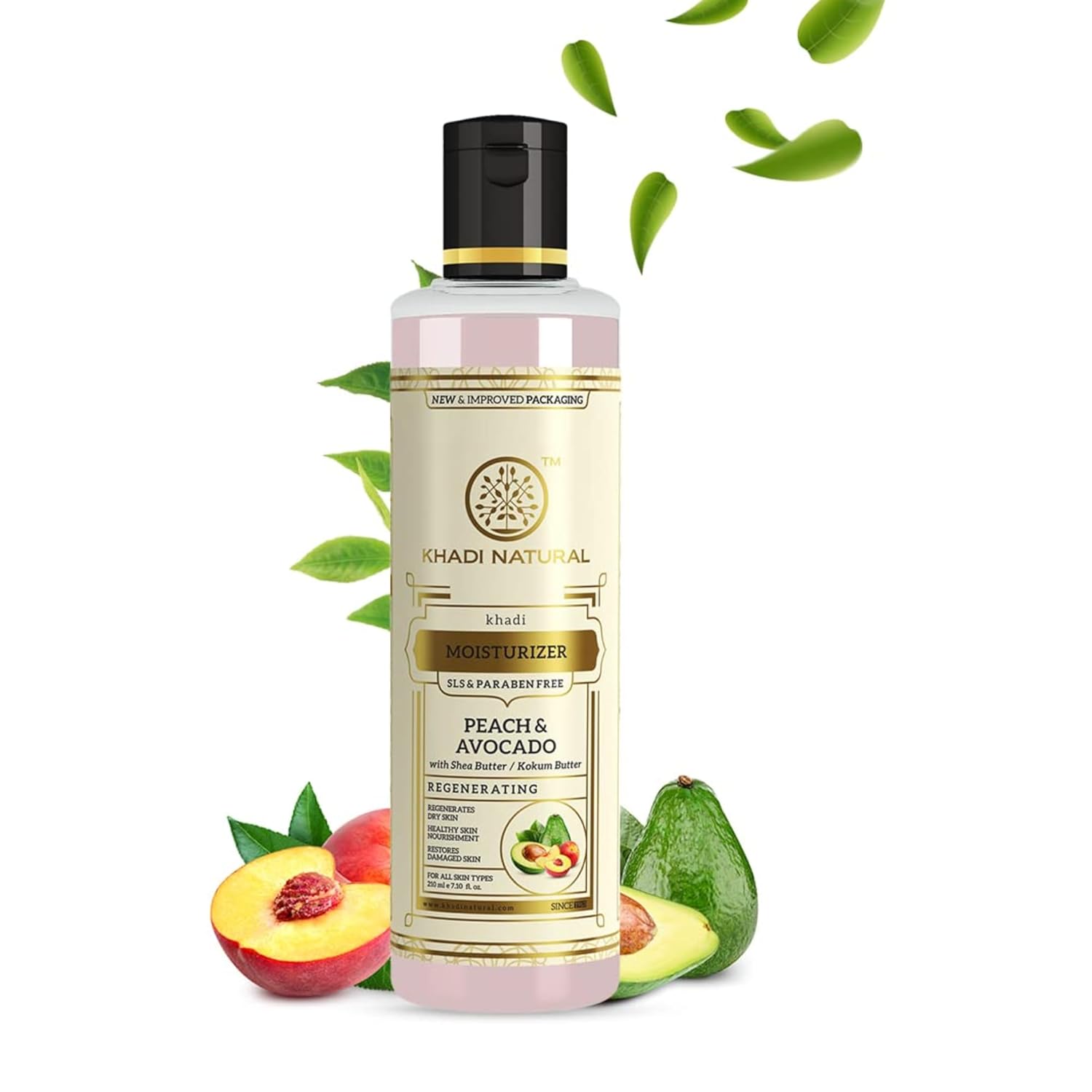 

Khadi Natural Peach and Avocado Herbal Moisturizer With Shea and Kokum Butter 210 ml Pack of 1 for Soft Skin