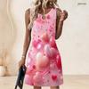 Women Plus Size Sleeveless A Line Dress Black Printed Round Neck Keyhole Ring Detail