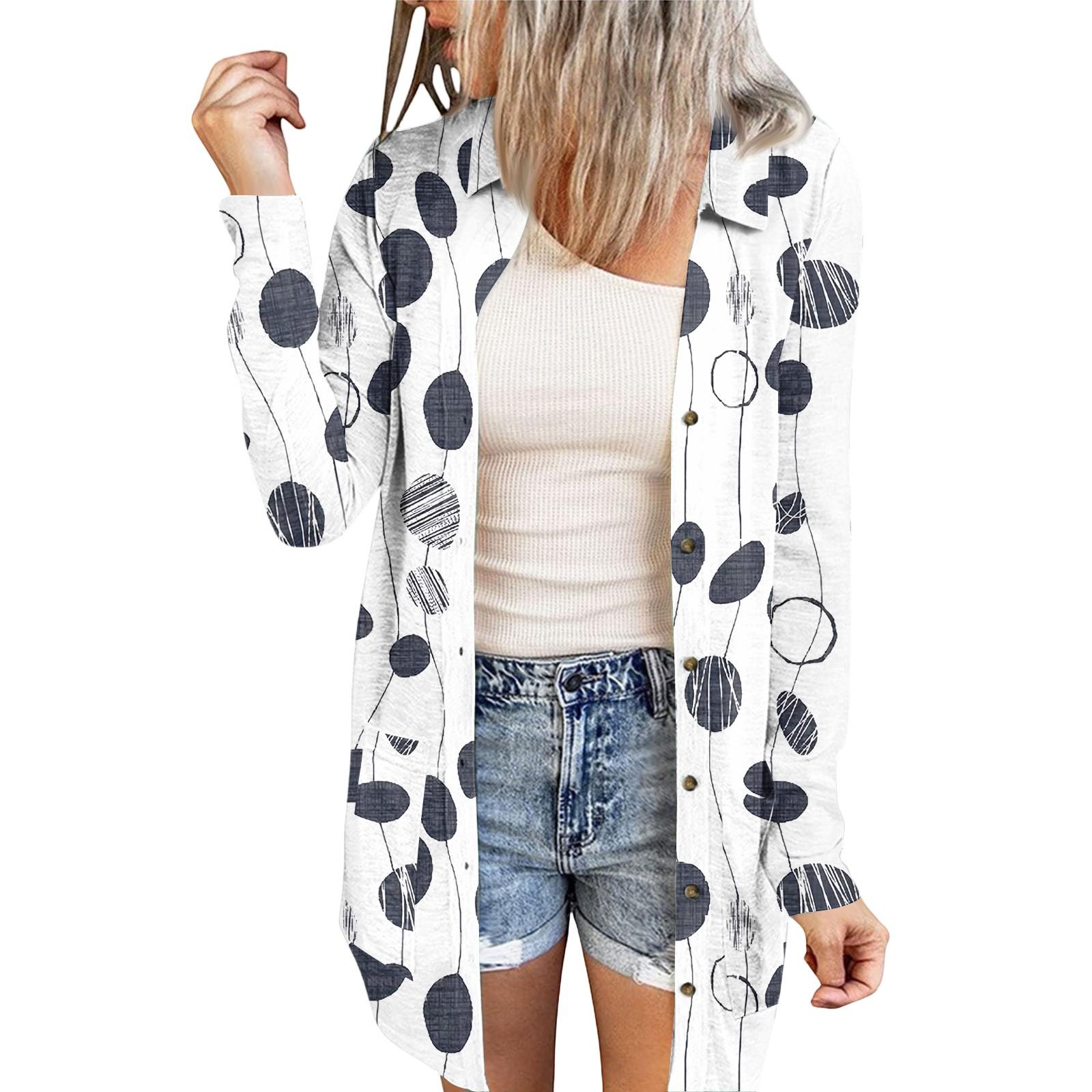 

Women s Casual Fashion Floral Print Long Sleeve Mid-Length Cardigan Jacket XL білий