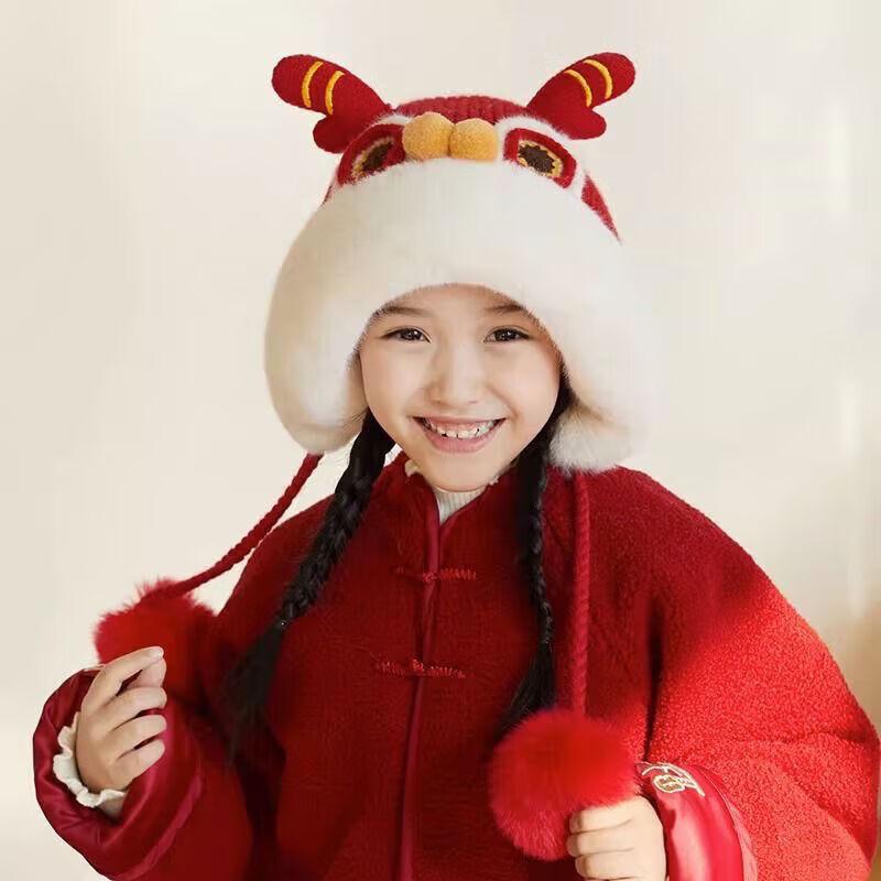 NHZHIW Year of the Dragon Warm Ear Flap Hat with Dragon Horns