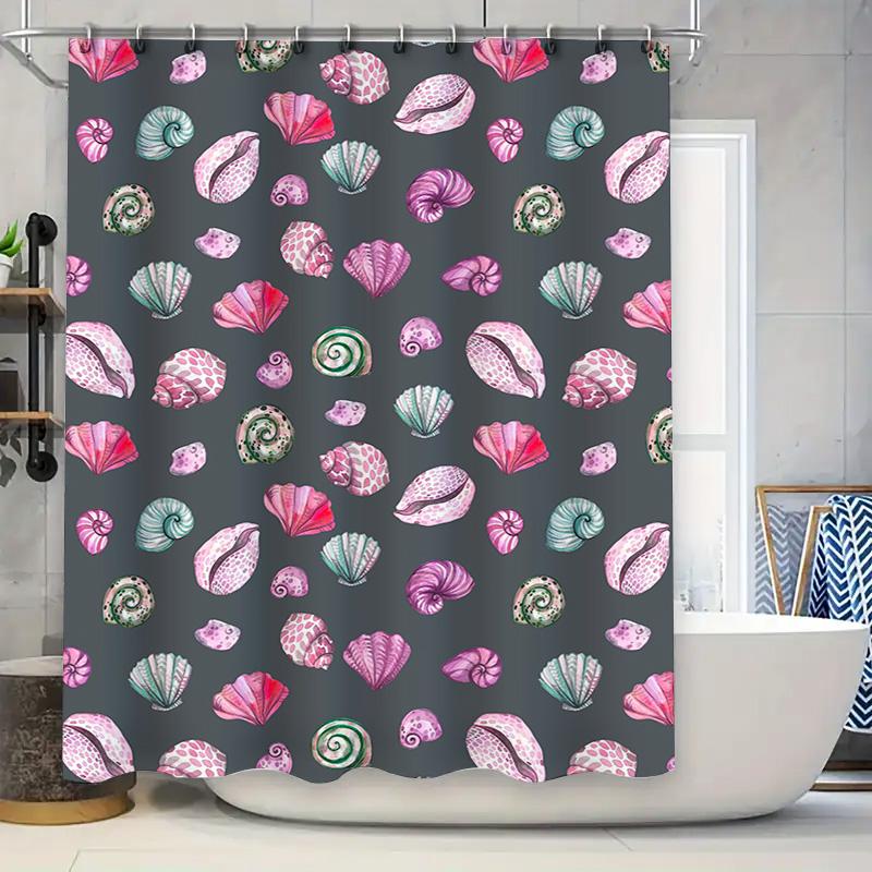 

Watercolor Seashells Pattern Shower Curtain Pink Green Purple Shells Bath Decor With Metal Hook Perfect For Beach House Bathroom W60H190(CM)-1 Pcs