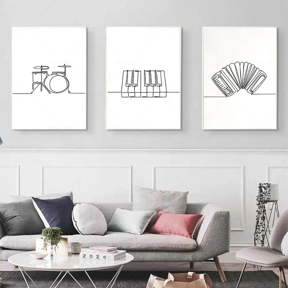 Draw Wall Art Canvas Poster Music Print Nordic Piano Guitar Saxophone Line Abstract Minimalist Painting Picture Living Room Deco