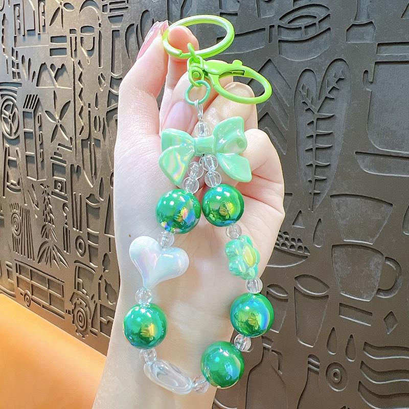 Cute Cartoon Beaded Lanyard & Wrist Strap with Keyring and Bag Charm for Little Girls