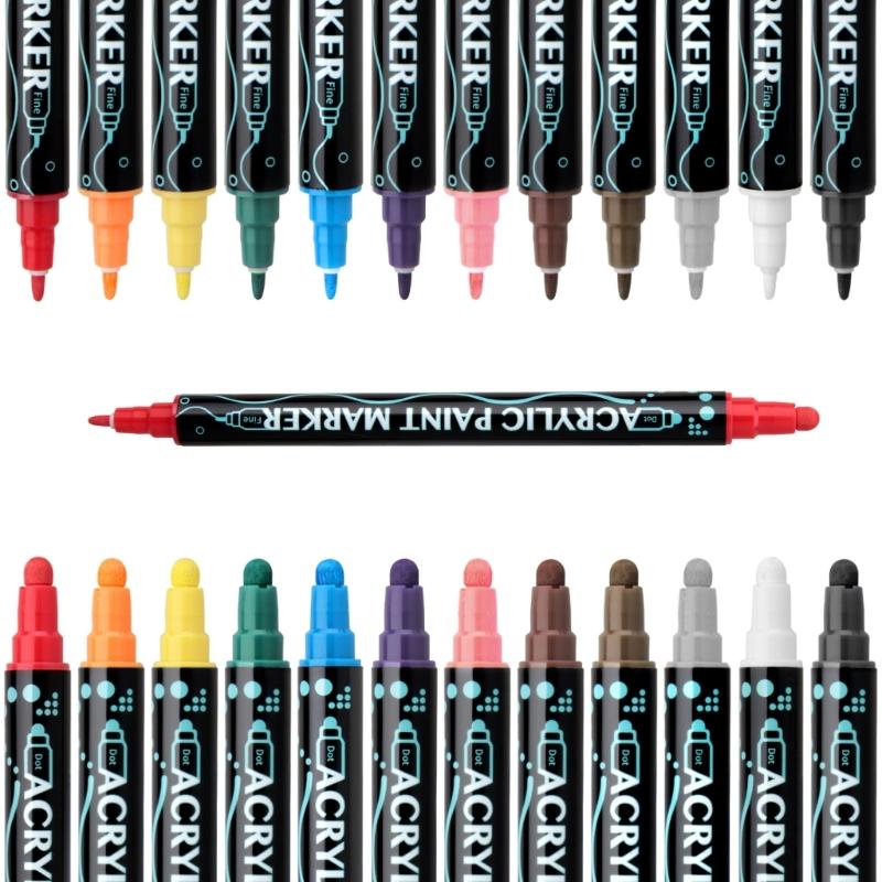 

Double Ended Acrylic Marker 12/24/26/30 Colors Acrylic Paint Pen Fast drying for Painting on Paper Wood Rock Stone Glass