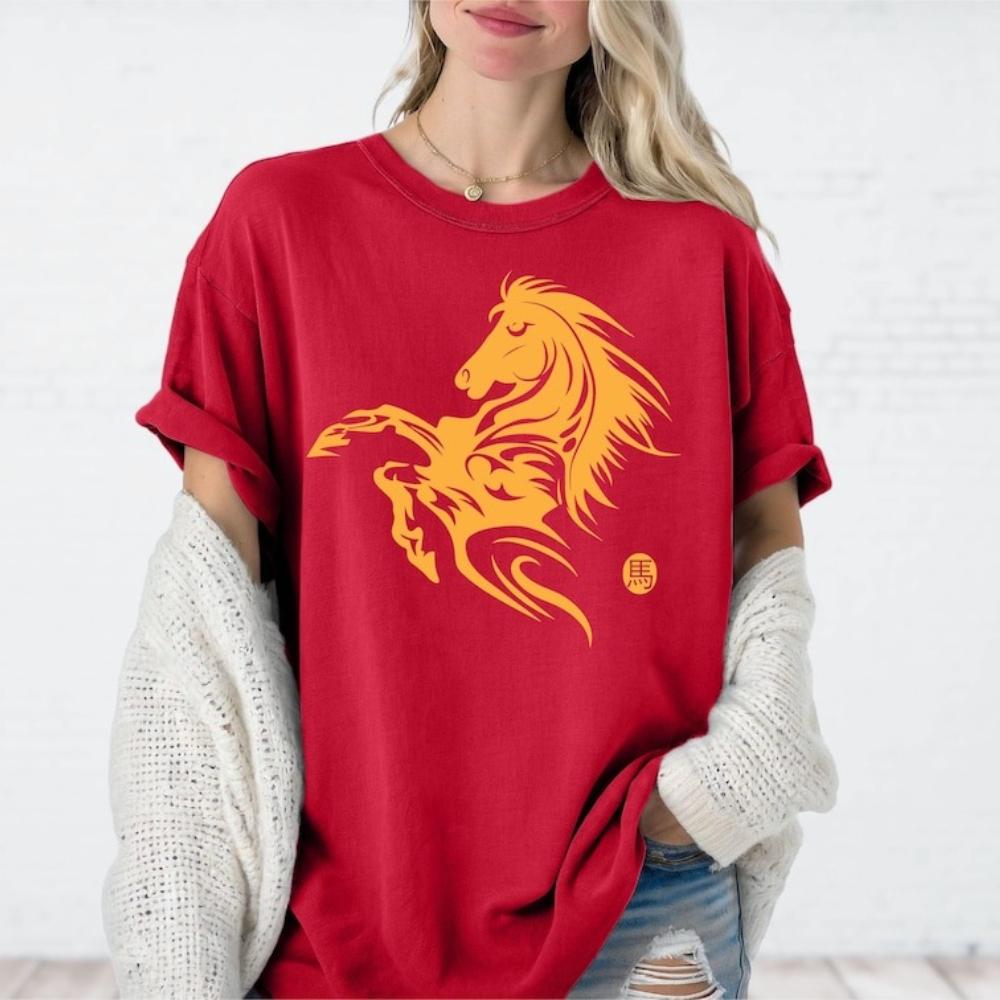 Chinese Year Horse Shirt Zodiac Horse T-Shirt Lunar Festival Tee Year of The Horse TShirt New Year Men Women Tops S