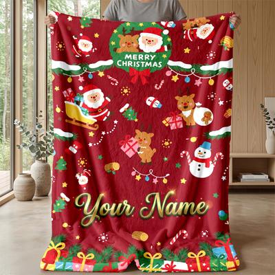 Manta de Flanela Personalizada com Nome de Natal Conforto Quente Manta de Cama Decoração de Casa Presente de Feriado