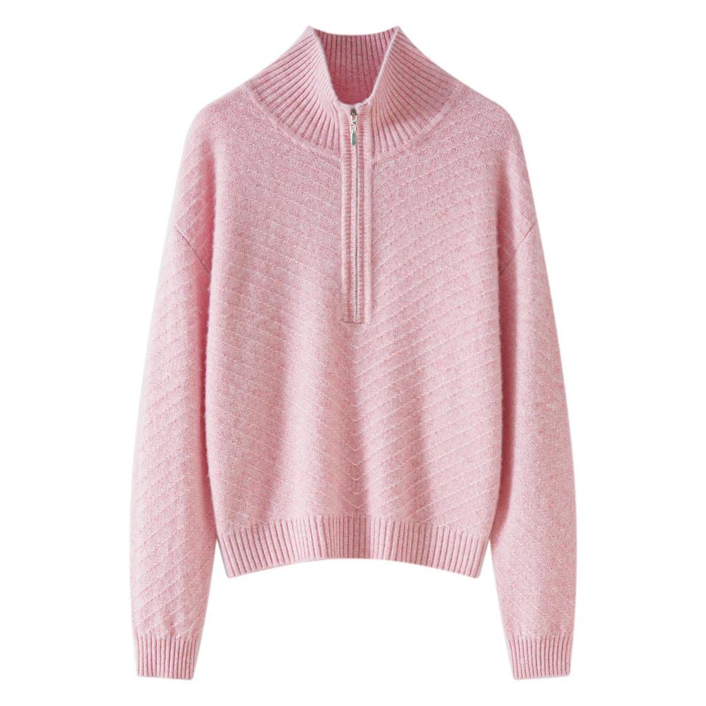Women's Casual Half-Zip Lapel Cashmere Sweater - Warm, Loose, Versatile Winter Knit
