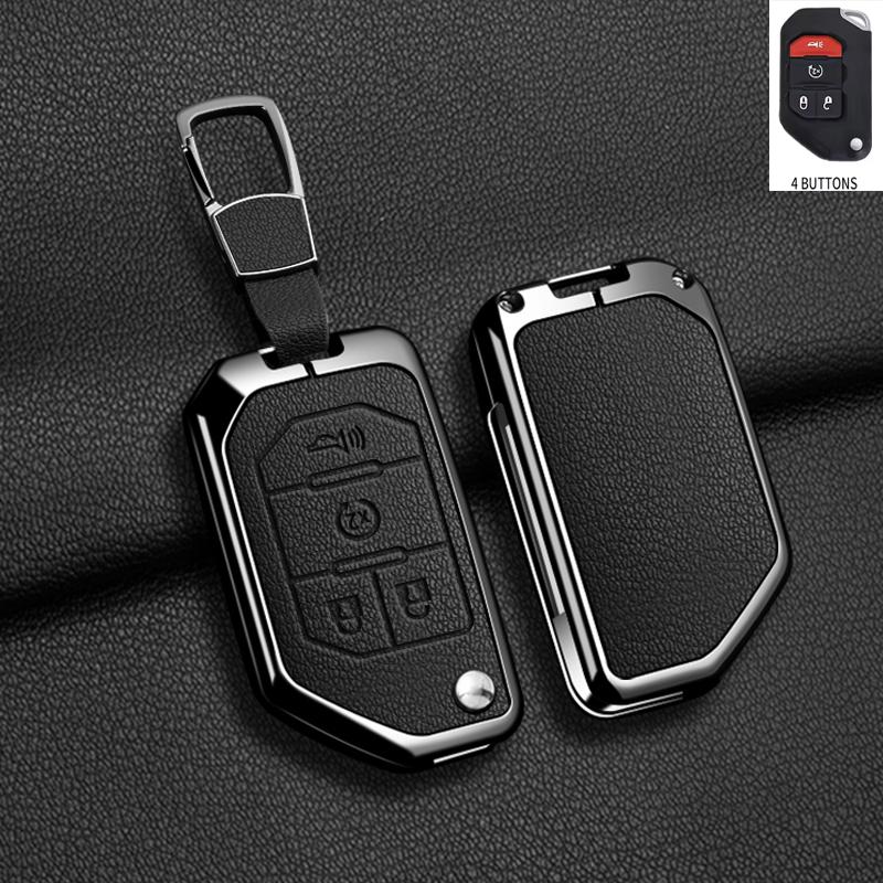 Zinc Alloy Leather Car Key Case Cover for Jeep Wrangler JL JLU Rubicon Gladiator JT Sahara JLU 2018 2019 2020 2021 2022 2023