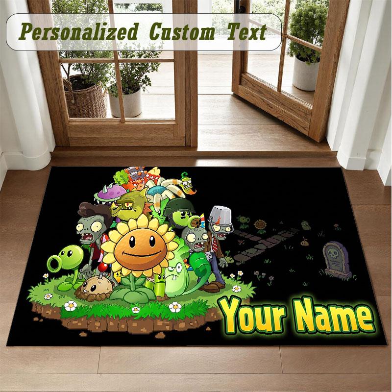 Crystal Velvet Square Rug Custom NamePlants vs. Zombie Pattern Non Slip Home Floor Decor Rug