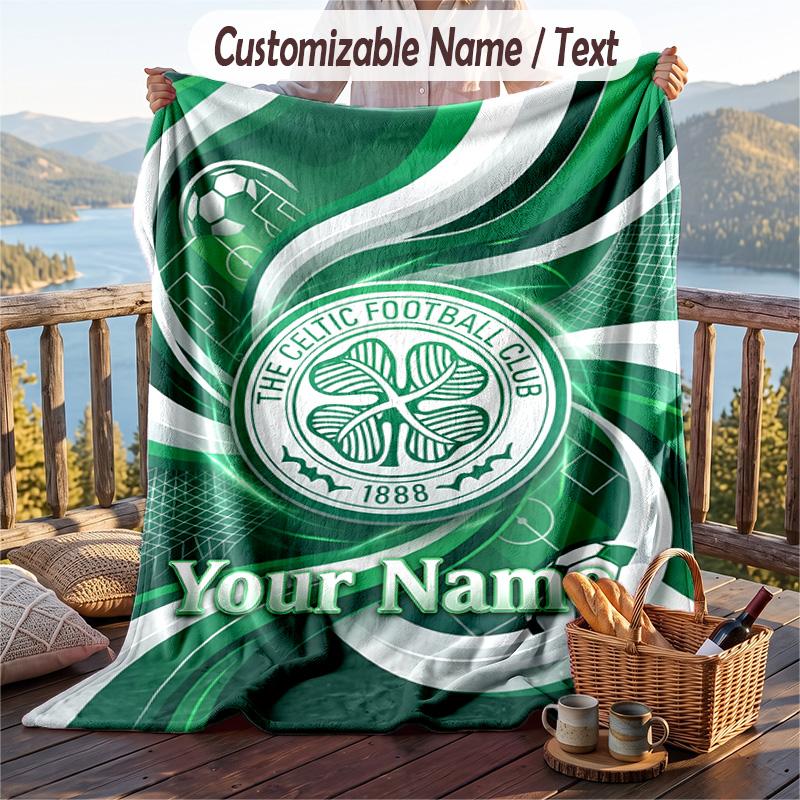 Flannel Blanket Celtic FC Print Custom Name Text Soft Throw for Sofa Bed