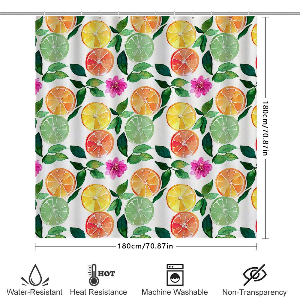 Brightly Colored Citrus Fruit Shower Curtain Set For Bathroom Decor Orange Slice Design Pattern Print Waterproof Fabric 72 Inche