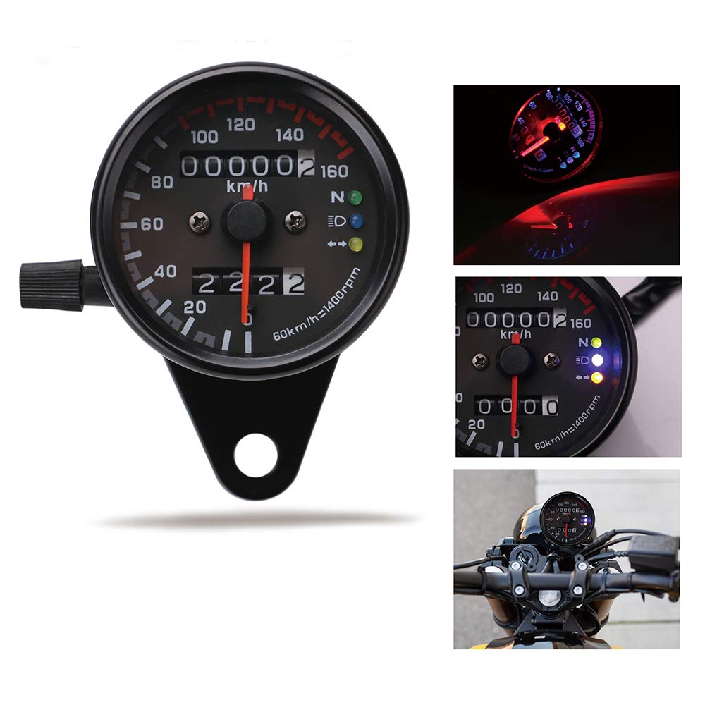 HANSWD Mini Speedometer, Mechanical, Bike Meter, For Motorcycles, Backlight, Odometer, Universal Use, 12 V,