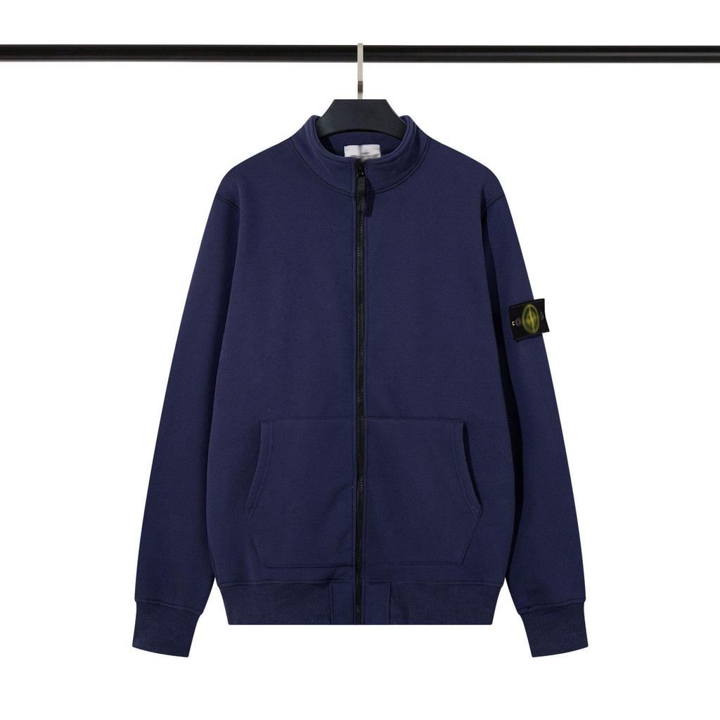 Cross Classic STEIN Stehkragen Reißverschluss Strickjacke Frottee Ärmel Abzeichen Lässige Herrenjacke